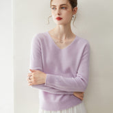Women’s Pure Cashmere Soft Minimalist V-Neck Knit Pullover Sweater