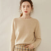 Women’s Cashmere Crew Neck Knit Relaxed Fit Soft Warm Pullover Sweater