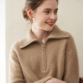 Women’s Cashmere Half-Zip Pullover Relaxed Fit Knit Sweater with Ribbed Cuffs