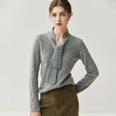 Elegant Soft Knit Women’s Cashmere Tie Neck Pullover Sweater
