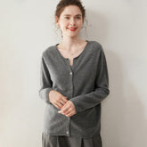 Women’s Cashmere Soft Round Neck Knit Sweater Button-front Loose Cardigan
