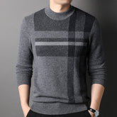 Men’s 100% Cashmere Plaid Crewneck Stripe Soft Sweater