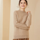 Women's Cable-Knit Winter Mock Neck Warm Cashmere Sweater