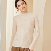 Classic Crewneck Pullover Mock Neck Cable-Knit Cashmere Sweater
