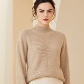 Mock Neck Geometric Knit Design Warm Cashmere Ribbed Sweater