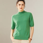 Women's 100% Cashmere Short Sleeve Mock Neck Sweater