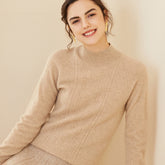 Soft Knit Pullover Textured Mock-Neck Cashmere Sweater for Women