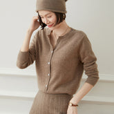 Button Front Soft Knit Essential Crew Neck Tops Cashmere Cardigan