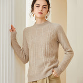 Women's Mock Neck Classic Cable Knit Pullover Cashmere Sweater
