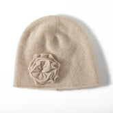 100% Cashmere Beanie Hat for Women Winter Flower Cashmere Hat