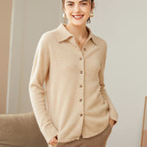 Women’s 100% Cashmere Soft Button-Up Knit Shirt Cardigan