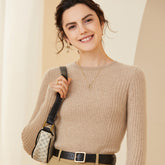 Classic Crewneck Pullover Soft Cashmere Ribbed Knit Sweater