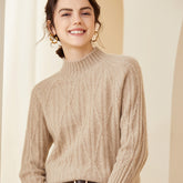 Women’s Mock Neck Cable Knit Soft Warm Cashmere Sweater