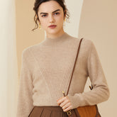 Slim Textured Knit Pullover Soft Warm Mock Neck Cashmere Sweater