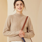 Mock Neck Pullover Textured Cable Knit Warm Cashmere Sweater