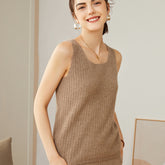 Pure Cashmere Ribbed Tank Top Square Neck Sleeveless Camisole