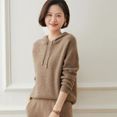 Soft Pullover Cashmere Sweater Ribbed Knit Hoodie