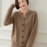 Soft Knit Crewneck Women’s Wool-Cashmere Button Cardigan