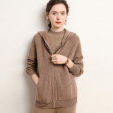 Soft Knit Jacket with Pockets Hooded Zip Up Cashmere Cardigan
