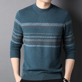Men’s 100% Cashmere Crewneck Multi-Stripe Pattern Knit Sweater