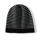 Pure Cashmere Striped Winter Warm Knit Beanie Hat