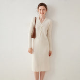 Cashmere Jumper V-Neck Twisted Striped Wool Ribbed Sweater Dress