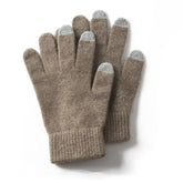 Pure Cashmere Ribbed Cuffs Touchscreen Gloves for Winter