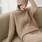 Cashmere Cable Knit Mock Neck Knitted Thicker Knit Sweater