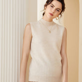 Sleeveless Cashmere Mock Neck Knit Wool Vest Soft Pullover Tank