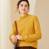 Crew Neck Cable Knit Thickened Warm Ribbed Cashmere Sweater