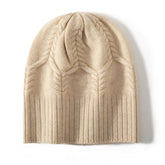 Cashmere Cable Knit Beanie Warm Soft Ribbed Winter Hat