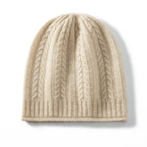 100% Pure Cashmere Soft Warm Ribbed Hem Cable Knit Beanie