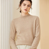 Soft Knit Pullover Wool Blend Mock Neck Cashmere Sweater