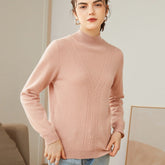 100% Cashmere Mock Neck Knitted Loose Thickened Pullover Sweater