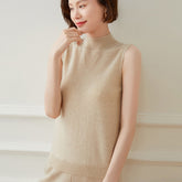 Mock Neck Sweaters Vest Knitted Warm Pullover Cashmere Top