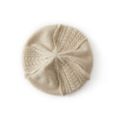 Warm Cable-knit Panel Knit Soft Pure Cashmere Beret Hat