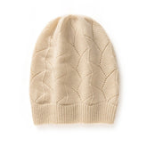 Cashmere Knitted Leaf Openwork Beanies Hat Bonnet