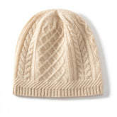Soft Thick Warm Pure Cashmere Cable Knit Beanies