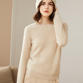 100% Cashmere Women's Crew Neck Pullover Slim-Fit Basic Sweater