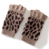 Cashmere Knit Half Finger Leopard Print Fingerless Gloves