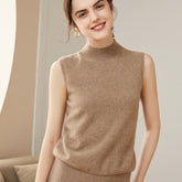 Knit Mock Neck Tank Top 100% Cashmere Sleeveless Sweater Vest