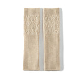 Leaf Pattern Long Cashmere Gloves Fingerless Cable Knit Arm Warmer