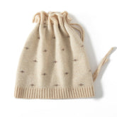 Soft Dot Pattern Pure Cashmere Knit Cap with Drawstring