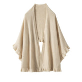 Lightweight Knit Wrap 100% Cashmere Ruffle-Edge Cape Trim Shawl