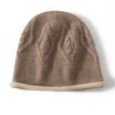 Leaf Cable Knit Pattern Reversible Pure Cashmere Beanies