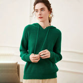 Classic Cashmere Waffle Knit Hooded Pullover Sweater Hoodie