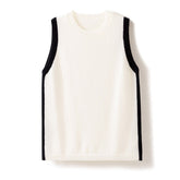 Cashmere Crew Neck Knitted Side Patchwork Pullover Sweater Vest