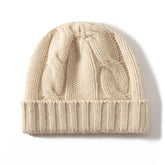 Pure Cashmere Thick Chunky Ribbed Cuff Cable Knit Beanie