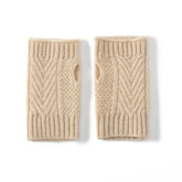 Cashmere Cable Knit Fingerless Wrist Half-Finger Gloves