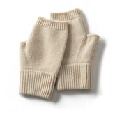 Soft Ribbed Knit Pure Cashmere Fingerless Mittens Gloves
